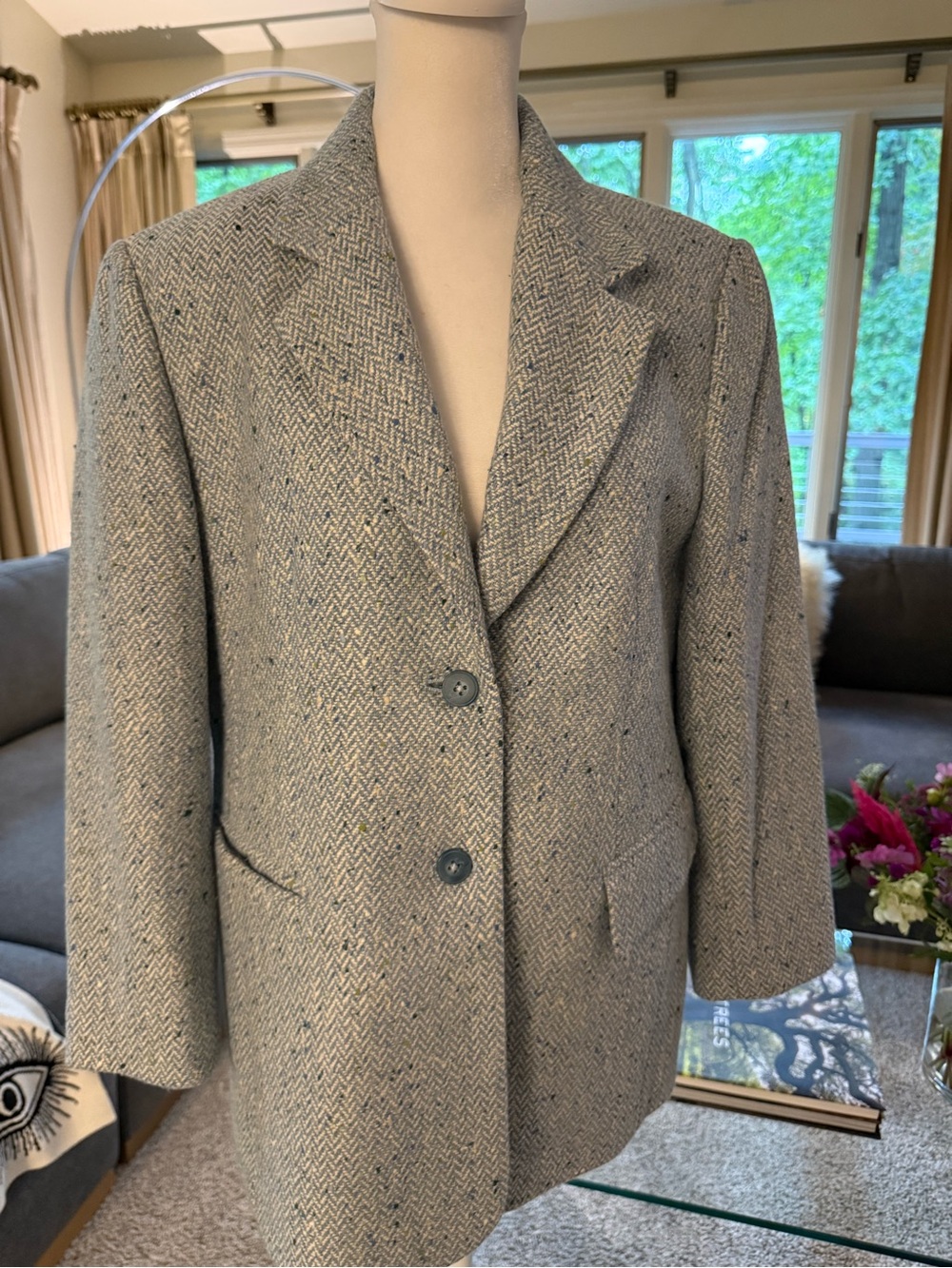 Talbots Blues & Ivory Tweed Blazer Jacket